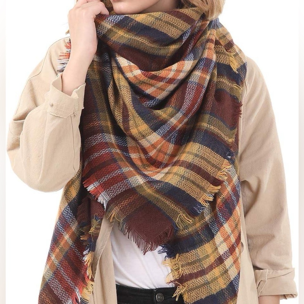 Zando Soft Autumn Tartan Plaid Chunky Wrap Scarf - Picture 11 of 11